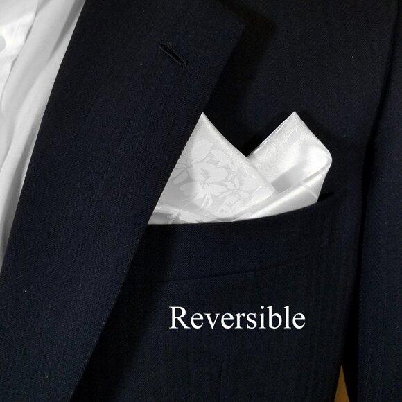 New - Men's 2 PT. White Silky Floral Satin Pre-Folded Pocket Square Insert - Picture 7 of 9